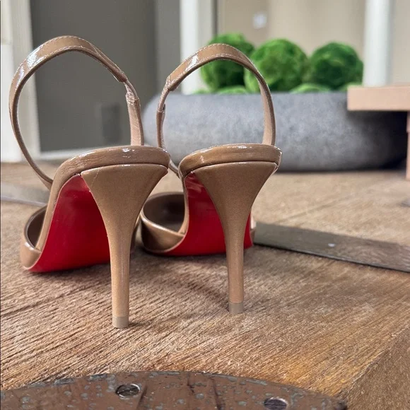 Christian Louboutin apostropha sling 80 pump lionne beige camel stiletto sz 37.5 - Picture 6 of 10